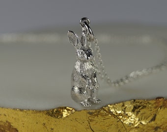 Sterling Silber Kaninchen Anhänger Halskette - Detaillierte Kaninchen Charme