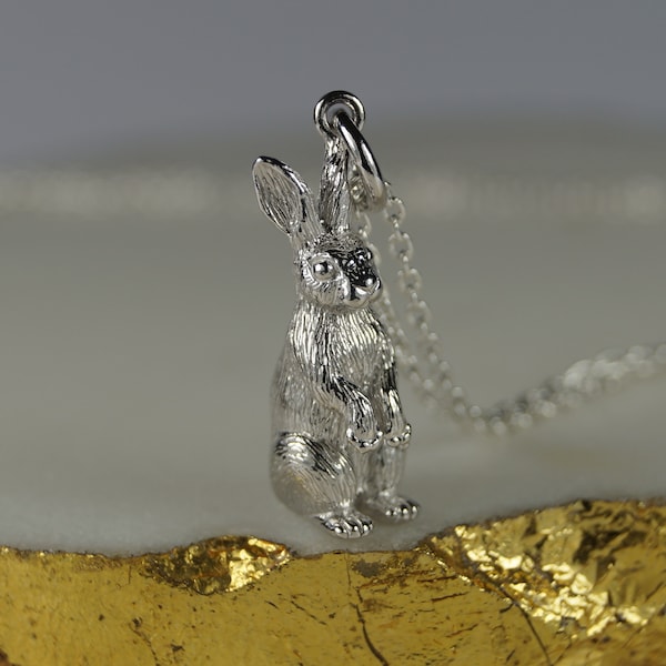 Sterling Silber Kaninchen Anhänger Halskette - Detaillierte Kaninchen Charme
