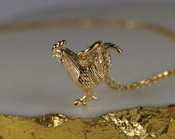 Gold Rooster (Cockerel) Necklace, Gold Rooster Pendant, Silver Necklace, Gold Vermeil Cockerel Necklace,Gold Vermeil Cockerel, Neck lace,