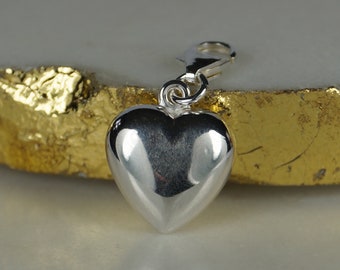 Sterling Silver Heart Charm, Clip-On Charm.