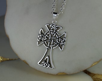 Sterling Silver Celtic Cross, Large Celtic Cross Pendant, Celtic Cross Necklace, Celtic Jewellery, Men's Cross, Celtic Cross, Mens Necklace.