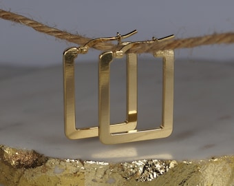 Gold Vermeil Rectangle Hoop Earrings, Sterling Silver, 25mm