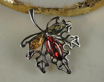 Argento 925 vintage, ciondolo modernista in ambra, collana