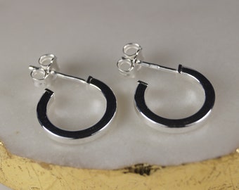 15mm Sterling Silver Half Hoop Earrings, Plain Hoop Earrings, Sterling Silver Earrings.