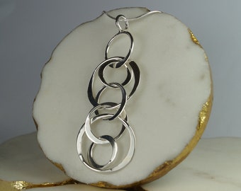Sterling Silver Statement Necklace. Circle Pendant.