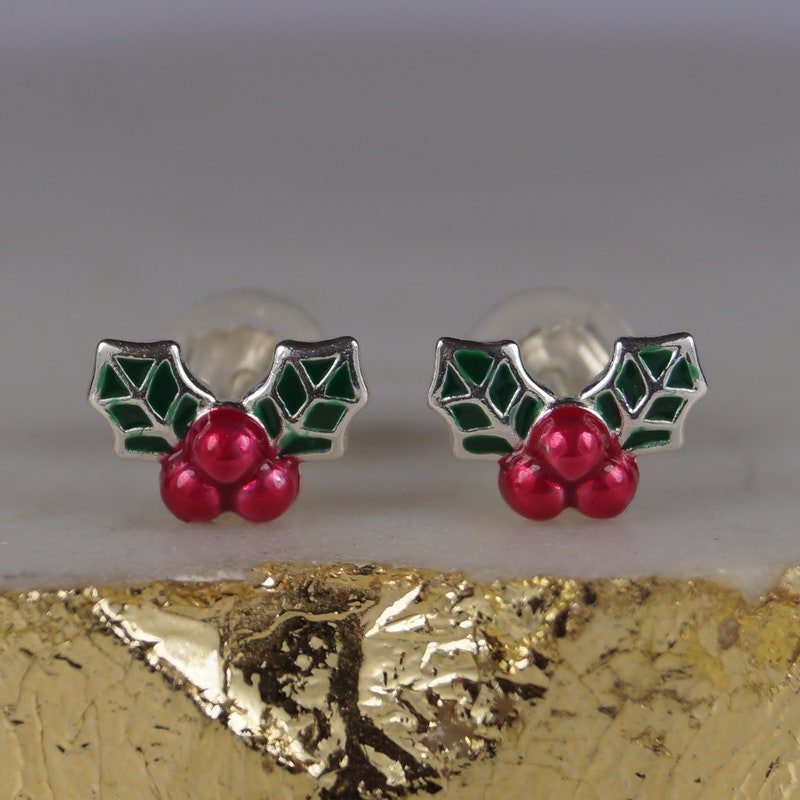Christmas Stud Earrings - Holly main image 0