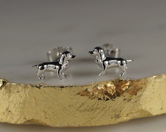 Sterling Silver Dachshund Stud Earrings, Detailed Dog Jewelry