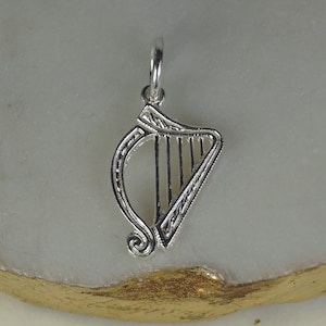 Silver Harp Charm, Sterling Silver Charm, Irish Harp, Music Charm.