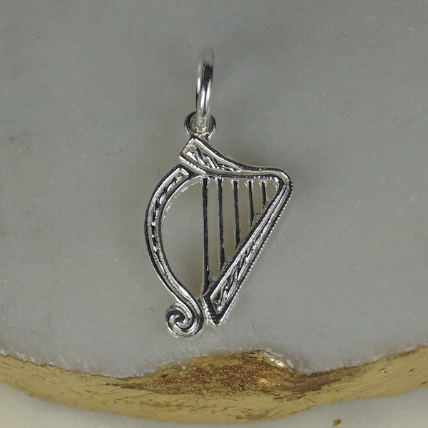 Sterling Silver Charm, Silver Harp Charm, Sterling Silver Harp Charm, Music Charm.