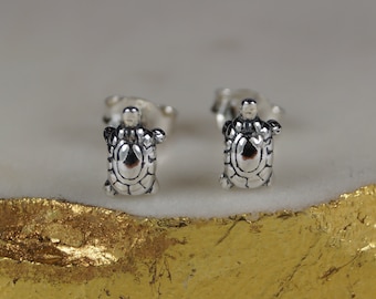 Cute Silver Tortoise Earrings, Sterling Silver Tortoise Stud Earrings, Turtle Earrings.