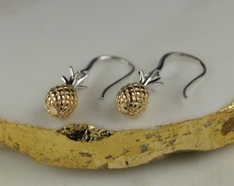 Sterling Silver Pineapple Earrings, Gold Vermeil Pineapple Earrings, Summer Earrings.
