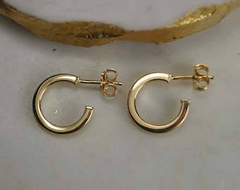 Gold Vermeil Half Hoop Earrings, Sterling Silver, 15mm