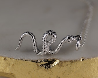 Sterling Silver Snake Necklace, Silver Snake Pendant, Silver Snake Charm, Serpent Charm.