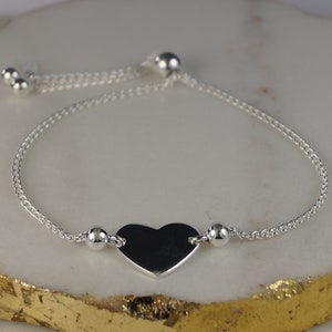 Sterling Silver Slider Bracelet, Adjustable Silver Bracelet, Silver Heart Bracelet.