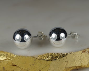 Large Silver ball stud earrings, 10mm Large Sterling Silver, Boxed Silver stud earrings.