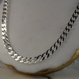 Heavy 18&quot; Sterling Silver Flat Curb Chain, 5mm Wide Flat Curb Necklace, 18&quot; (46cm) Flab Curb Chain, Men&#39;s Chain.