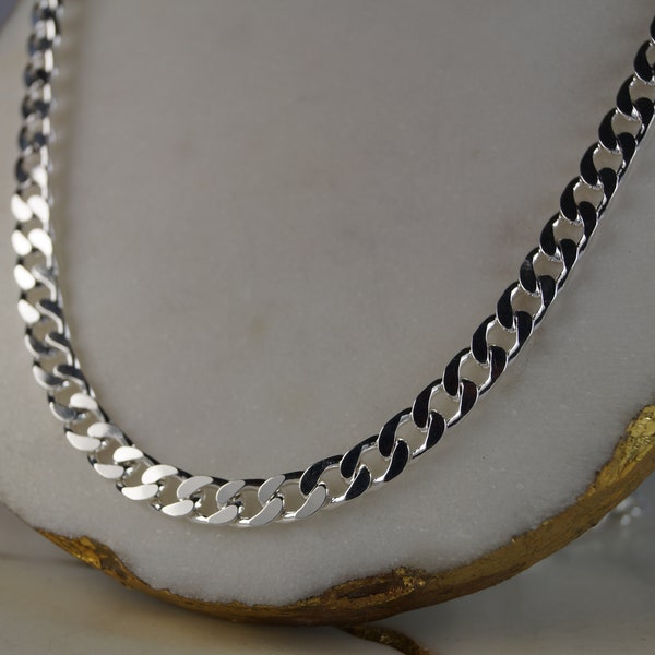 Heavy Sterling Silver Flat Curb Chain. 5mm Flat Curb Necklace. 46cm Flab Curb Chain. 18" Flat Curb Chain. Men's Chain. Gents Chain.
