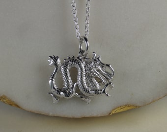 Sterling Silver Dragon Pendant, Dragon Charm