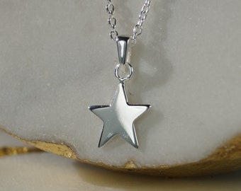 Sterling Silver Star Necklace, Celestial Jewelry (10mm)