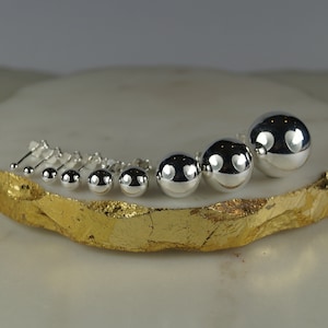Sterling Silver Ball Stud Earrings, 2mm,3mm,4mm,5mm,6mm,7mm,10mm,12mm,14mm.