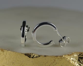 Halve oorringen van sterling zilver, gepolijst, 15 mm