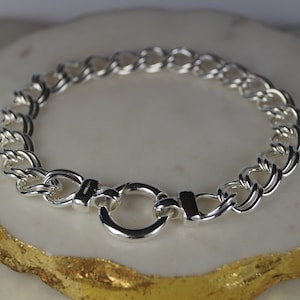 Sterling Silver Charm Bracelet, Hinged Clasp Charm Bracelet, Double Link Silver Charm Bracelet, Silver Bracelet.