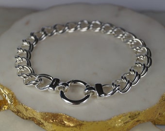 Sterling Silver Charm Bracelet, Hinged Clasp Charm Bracelet, Double Link Silver Charm Bracelet, Silver Bracelet.