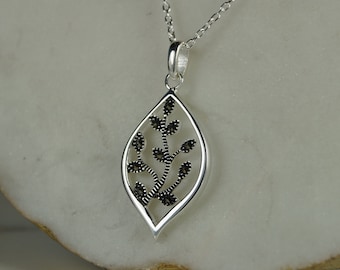Sterling Silver Marcasite Necklace, Silver Leaf Necklace, Sterling Silver and Marcasite Leaf Pendant Necklace, Leaf Necklace Jewellery.