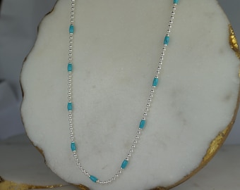 Sterling Silver Turquoise Enamel Beaded Necklace, 15-17 Inch