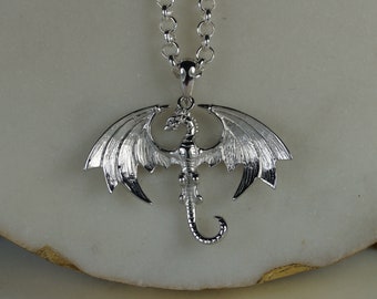 Sterling Silver Dragon Necklace, Dragon Charm