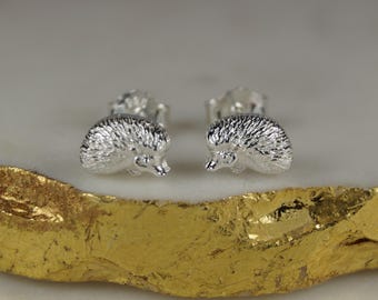Sterling Silver Hedgehog Stud Earrings, Detailed Animal Jewelry
