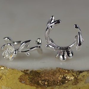Sterling Silver Ear Cuffs, Flower Ear Cuffs, Silver Ear Wrap.