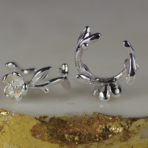 Sterling Silver Ear Cuffs, Flower Ear Cuffs, Silver Ear Wrap.