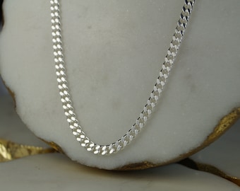 Men's Sterling Silver Curb Chain. Silver Diamond Cut Curb Necklace. Silver Curb Chain. Men's Necklace.