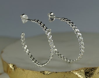 32mm Sterling Silver Half Hoop Earrings, Silver Half Hoop Earrings.