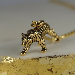 Gold Vermeil Tiger Necklace, Gold Tiger Pendant, Tiger Charm.