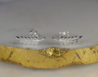 Sterling Silver Leaf Climber Earrings, Silver Climbers, Climber Earrings.