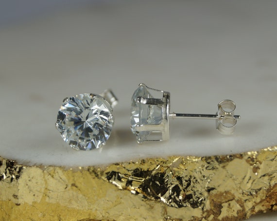 Large 8mm Diamond Stud Earrings Simulated Diamond Earrings