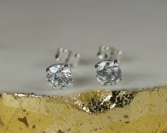 Sterling Silver Round Cubic Zirconia Stud Earrings, 5mm