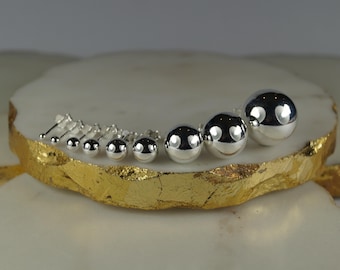 Sterling Silver Ball Stud Earrings, 2mm,3mm,4mm,5mm,6mm,7mm,10mm,12mm,14mm. Pair of Earrings.