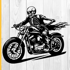 Skelett Reiten Motorrad SVG, Biker-Skelett SVG, Skull Rider SVG, Motorrad Motorrad Fahrrad Chopper Hog Fahrt Straße, SVG-Design