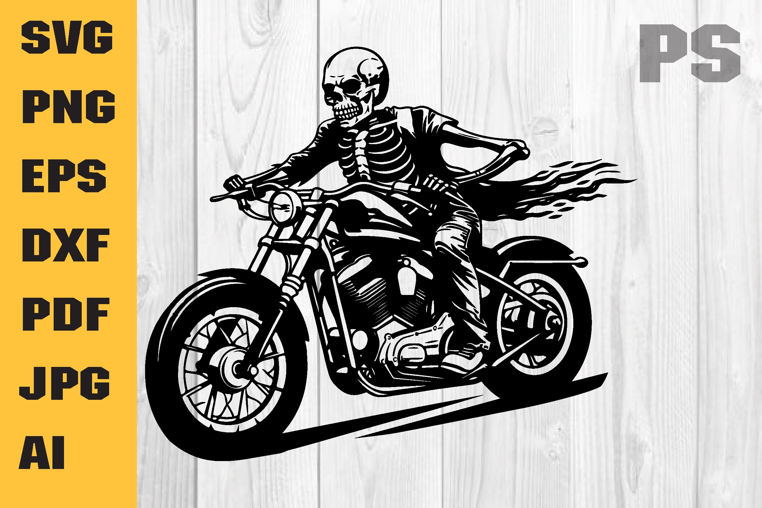 Skeleton Riding Motorcycle Svg, Biker Skeleton SVG, Skull Rider SVG, Motorcycle Motorbike Bike Chopper Hog Ride Road, SVG Design
