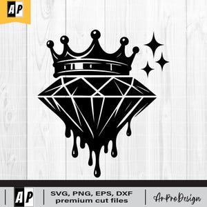 Diamond With Crown SVG, King SVG, Queen SVG, Rich Millionaire Royal Hustle Money, Cutfile Clipart Vector, Png Dxf Eps Cut File for Cricut