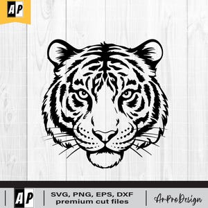 Tiger Head SVG – Fierce Wild Cat Face Clipart for Cricut, Png, DXF, EPS – Tribal Jungle Animal Tattoo Design