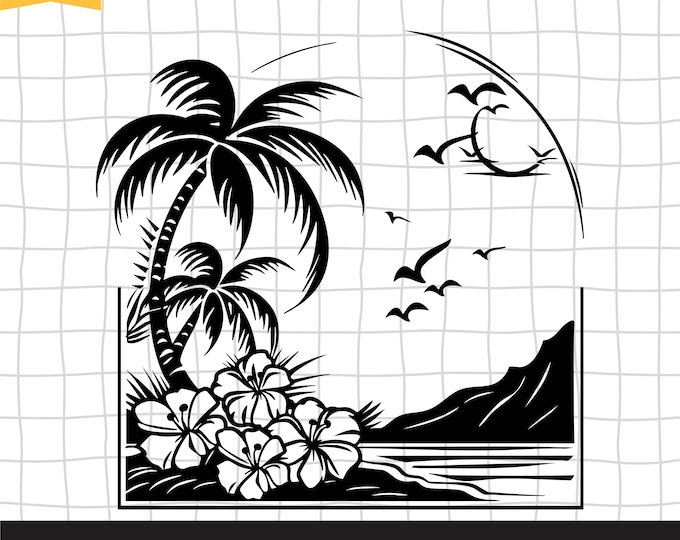 Hawaiian Flower Scene SVG, Palm Tree Svg, Hawaii Svg, Aloha Svg ...