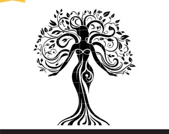 Woman Tree SVG, Women Empowerment SVG, mother nature SVG, Tree With Roots, Cricut Silhouette Cutting File, Printable Clipart Vector