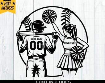 Baseball Player Svg, Cheerleader Svg, Baseball Name Svg, Cheer Dance Svg, Baseball Shirt, Baseball Season, Cheer Clipart, Png Dxf Eps