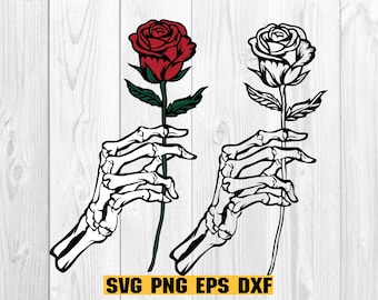Skeleton Hand Roses Svg , Hands Death Svg , Skeleton Holding Rose SVG , Flower Tattoo Designs , Skull Svg , Rose Svg ,Skeleton Hand Cut File