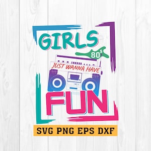 Garotas svg, só quero me divertir svg, fita mixada svg dos anos 80, cassete de música vibes fofo dos anos 80