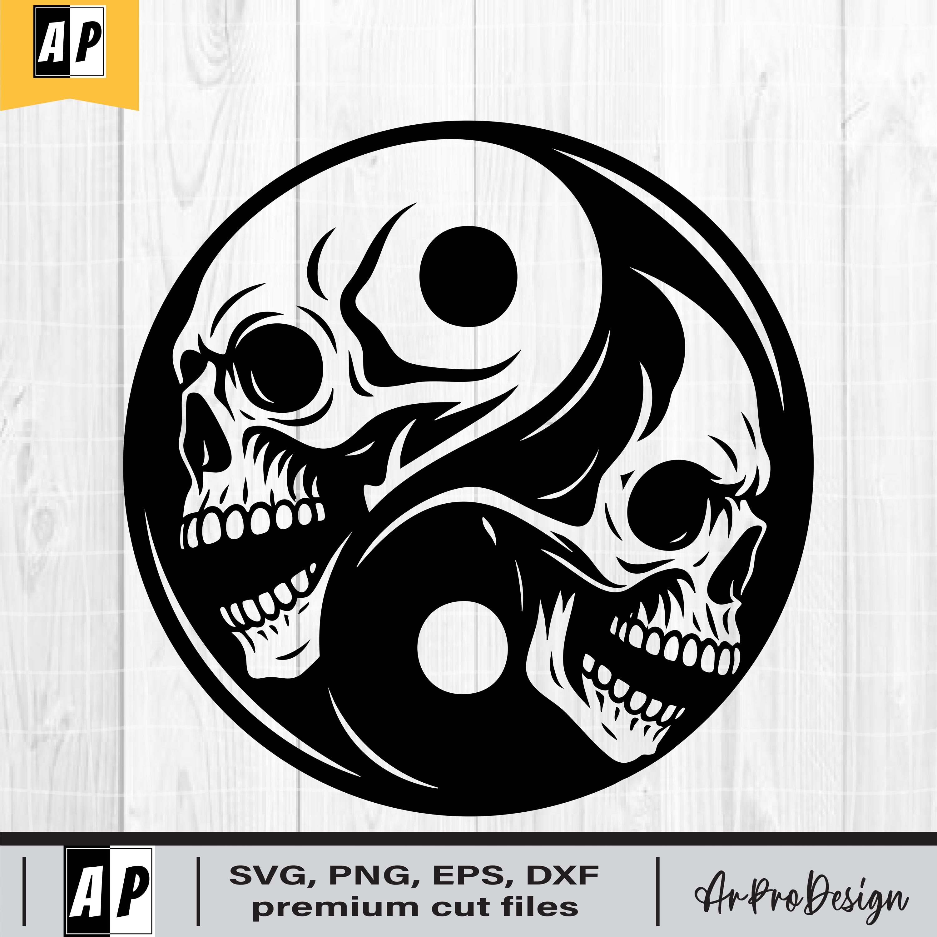 Yin Yang Skull Svg, Gothic Yin Yang Design, Dark Balance Symbol